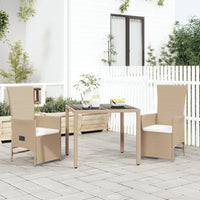 Thumbnail for 3-tlg. Garten-Essgruppe mit Kissen Beige Poly Rattan