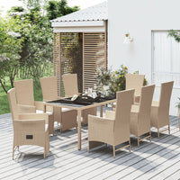 Thumbnail for 9-tlg. Garten-Essgruppe mit Kissen Beige Poly Rattan