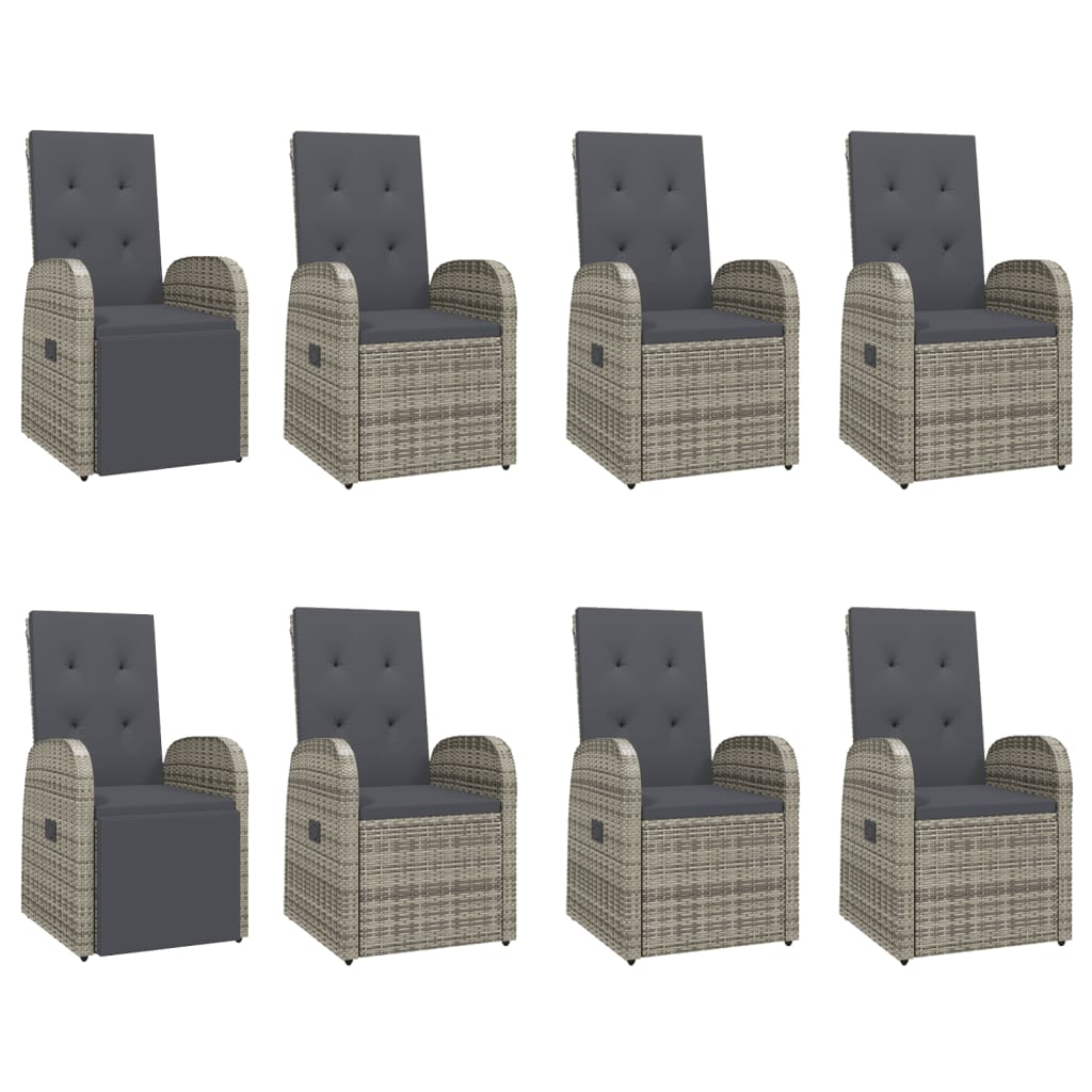 9-tlg. Garten-Essgruppe mit Kissen Grau Poly Rattan