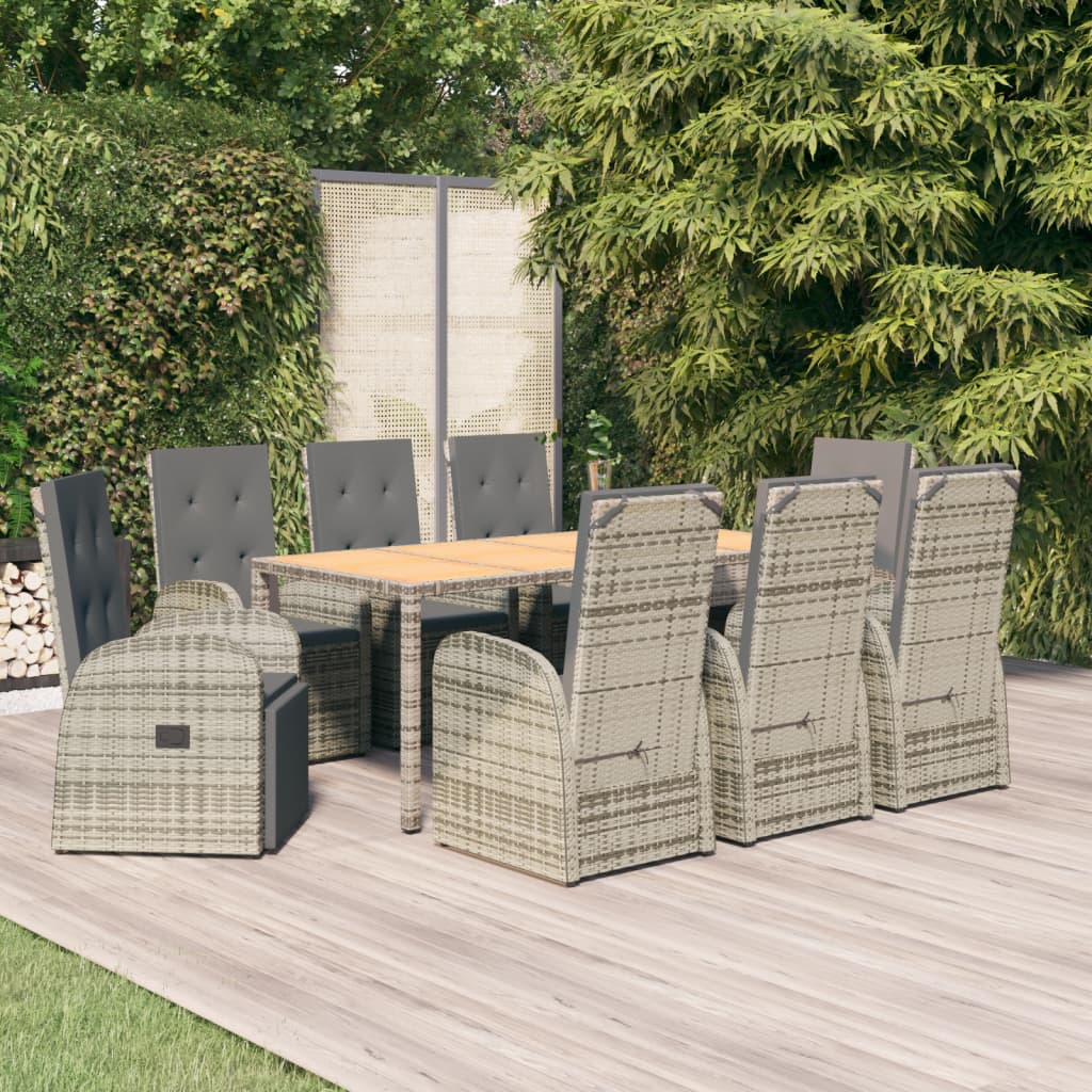 9-tlg. Garten-Essgruppe mit Kissen Grau Poly Rattan