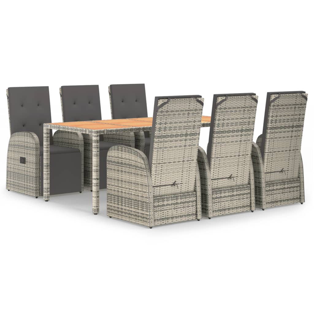 7-tlg. Garten-Essgruppe mit Kissen Grau Poly Rattan