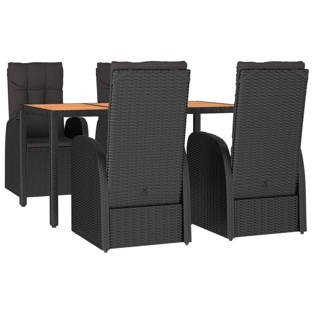 5-tlg. Garten-Essgruppe mit Kissen Schwarz Poly Rattan