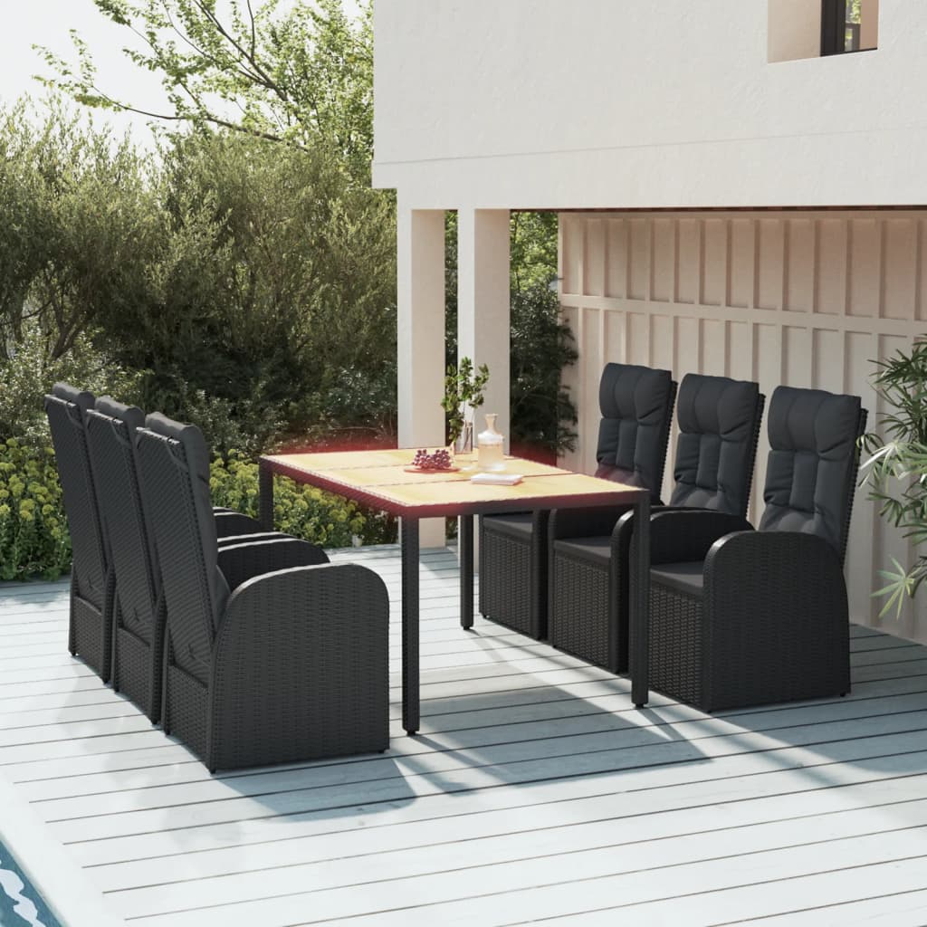 7-tlg. Garten-Essgruppe mit Kissen Schwarz Poly Rattan