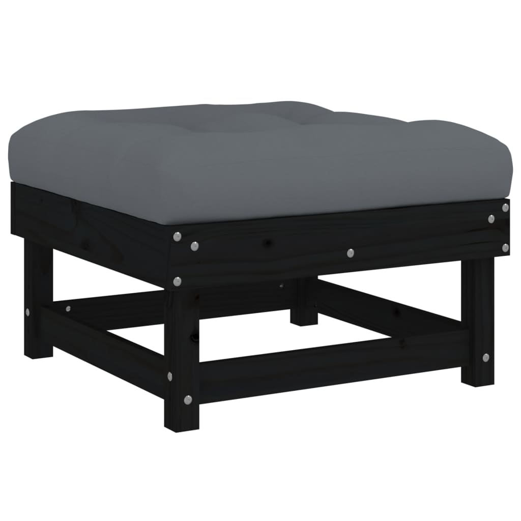 Gartenhocker mit Kissen Schwarz Massivholz Kiefer