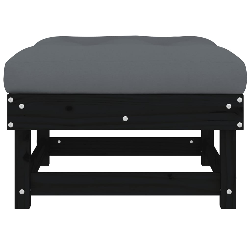 Gartenhocker mit Kissen Schwarz Massivholz Kiefer