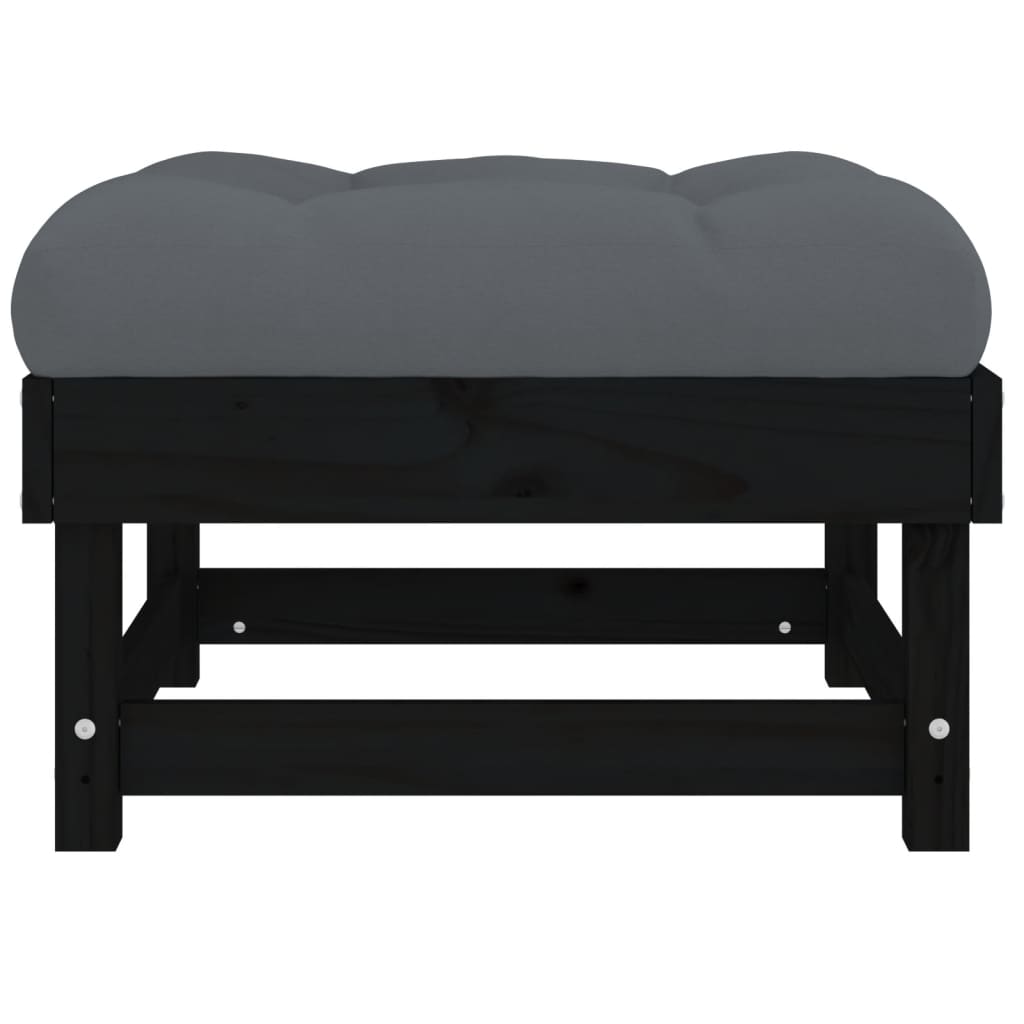 Gartenhocker mit Kissen Schwarz Massivholz Kiefer