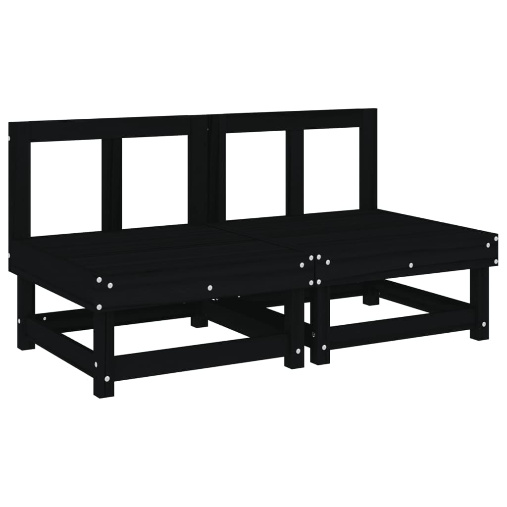 Mittelsofas mit Kissen 2 Stk. Schwarz Massivholz Kiefer