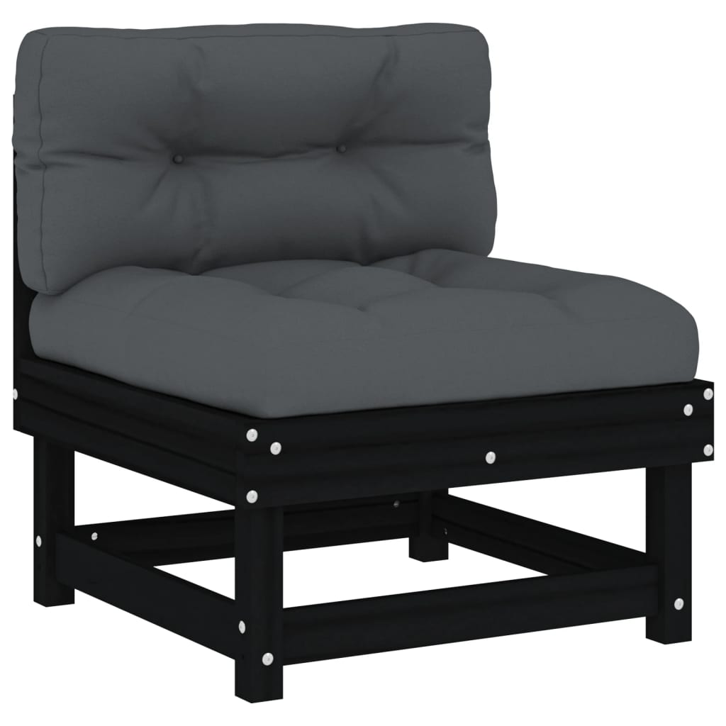 Mittelsofas mit Kissen 2 Stk. Schwarz Massivholz Kiefer