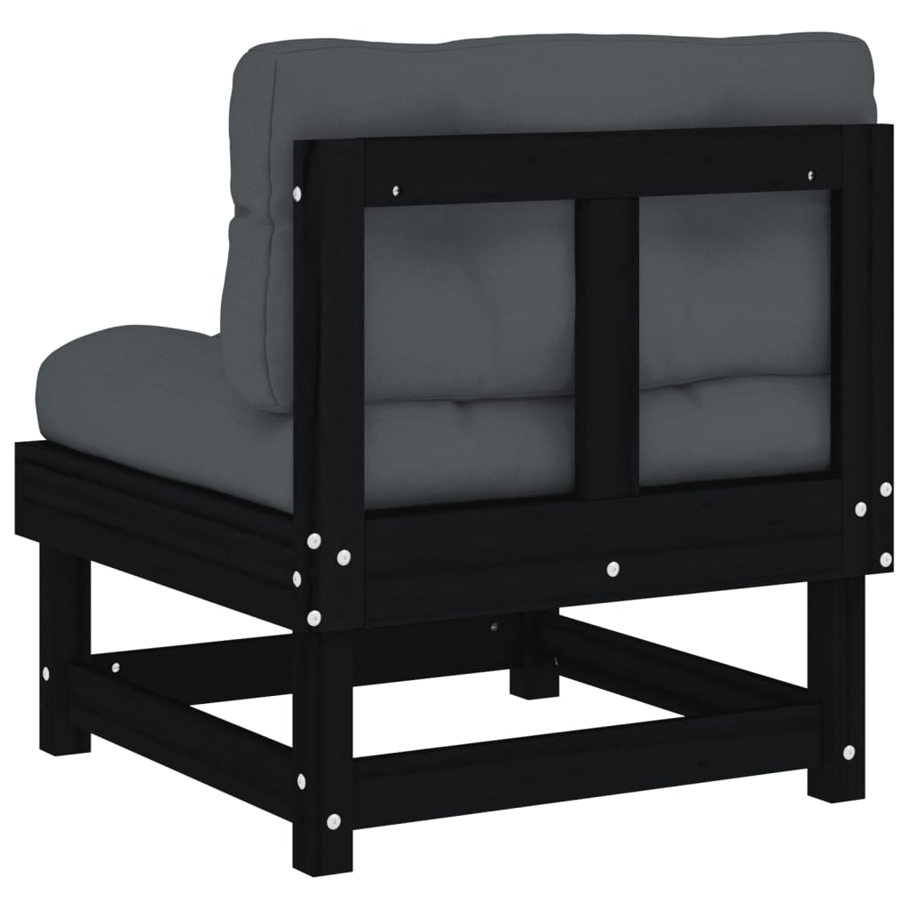 Mittelsofas mit Kissen 2 Stk. Schwarz Massivholz Kiefer