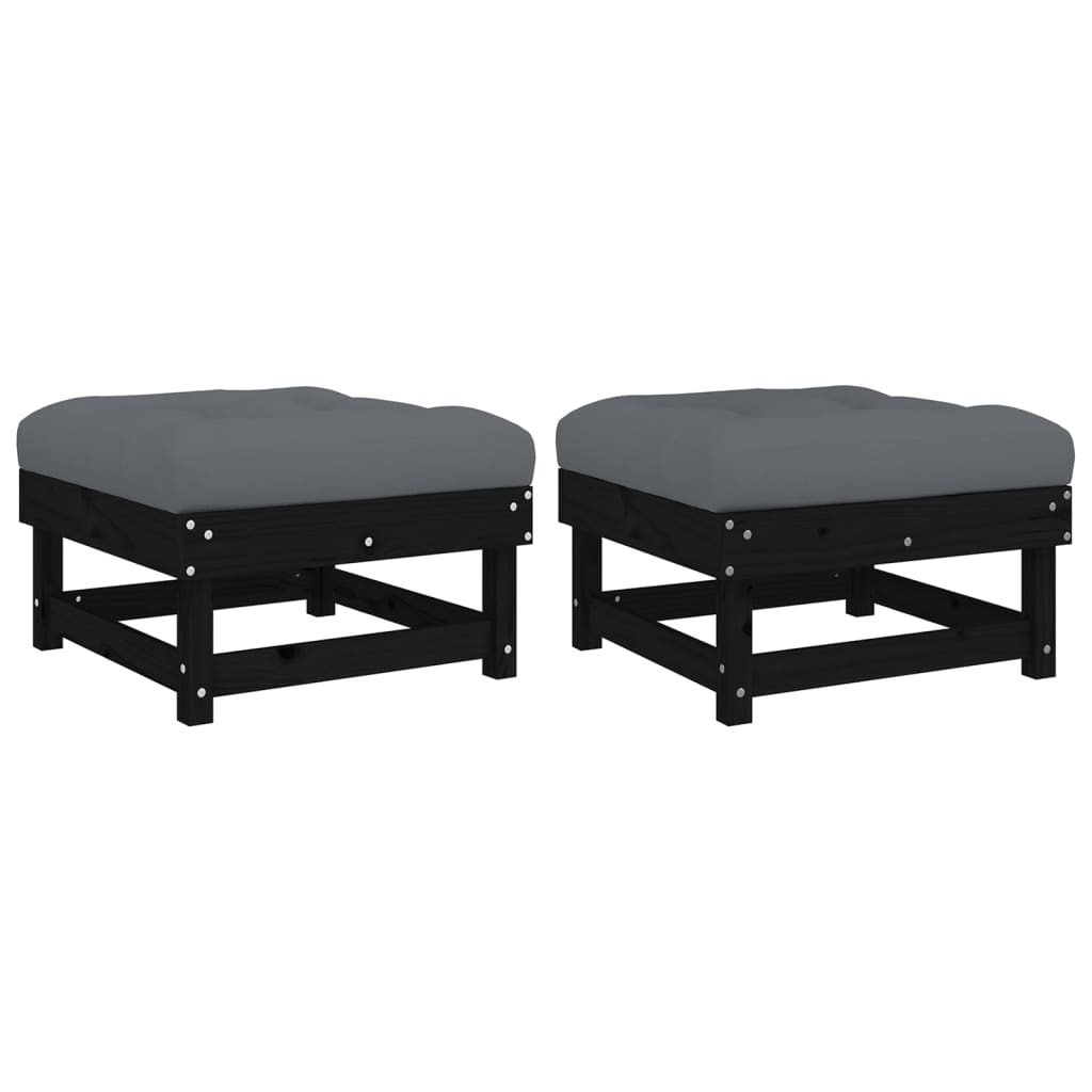 Gartenhocker mit Kissen 2 Stk. Schwarz Massivholz Kiefer