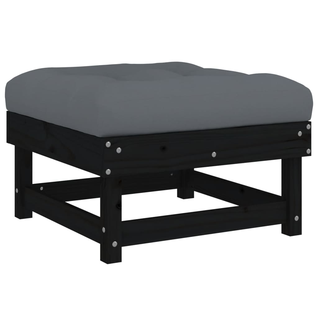 Gartenhocker mit Kissen 2 Stk. Schwarz Massivholz Kiefer