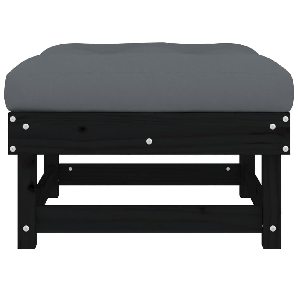 Gartenhocker mit Kissen 2 Stk. Schwarz Massivholz Kiefer