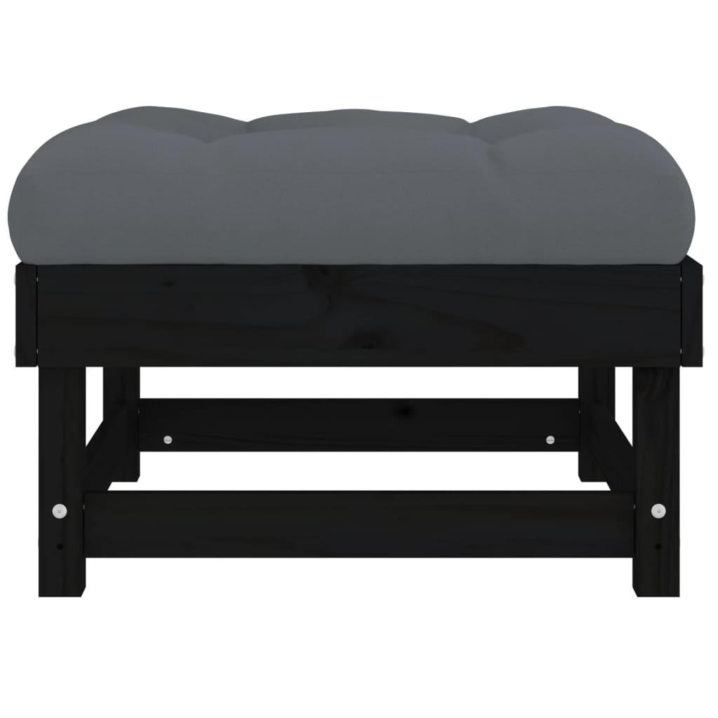 Gartenhocker mit Kissen 2 Stk. Schwarz Massivholz Kiefer