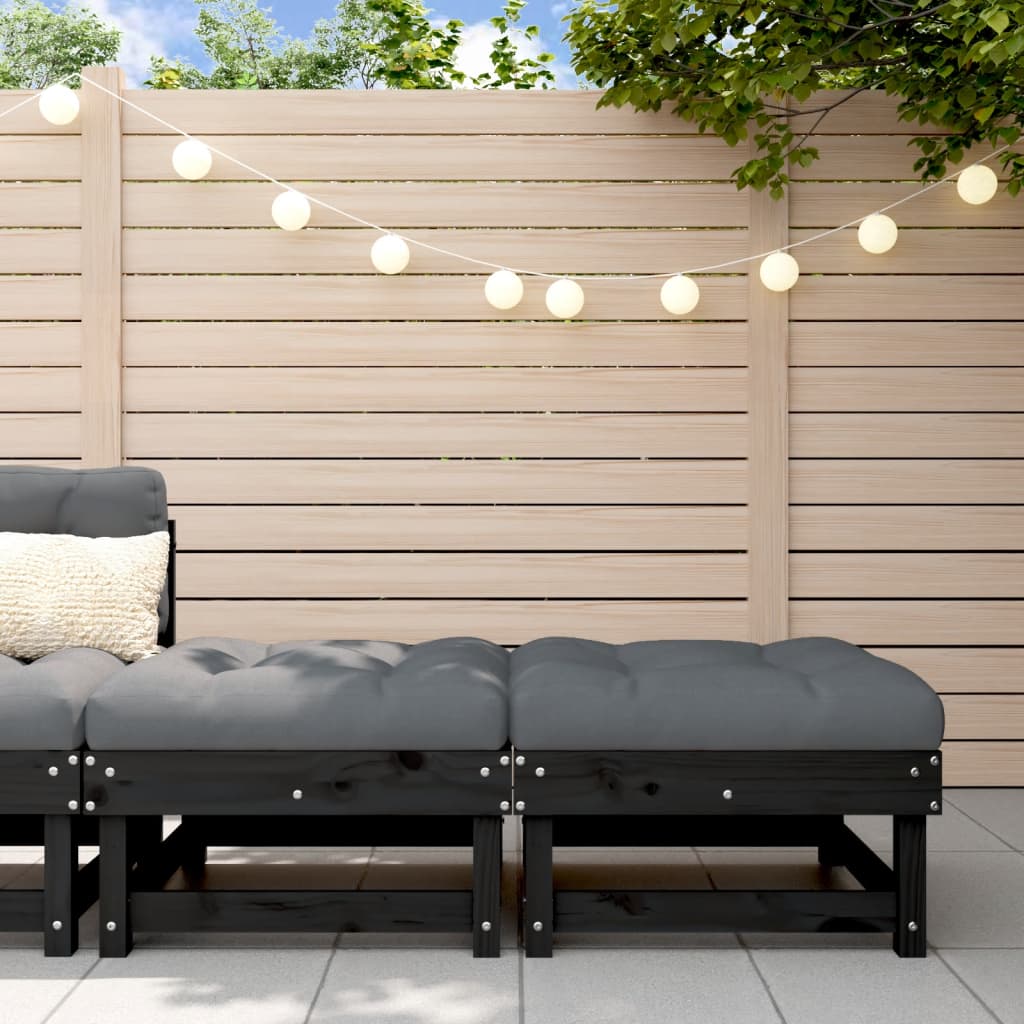 Gartenhocker mit Kissen 2 Stk. Schwarz Massivholz Kiefer