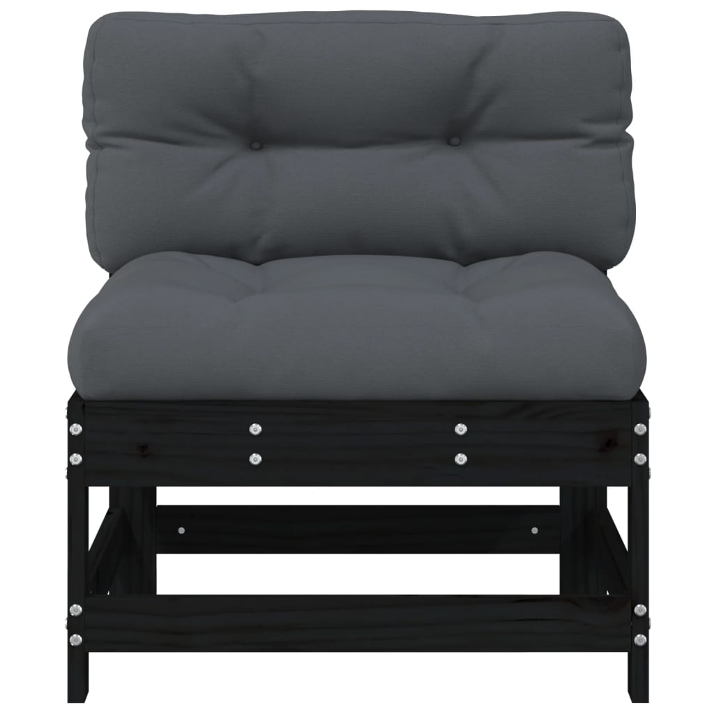 Mittelsofa mit Kissen Schwarz Massivholz Kiefer