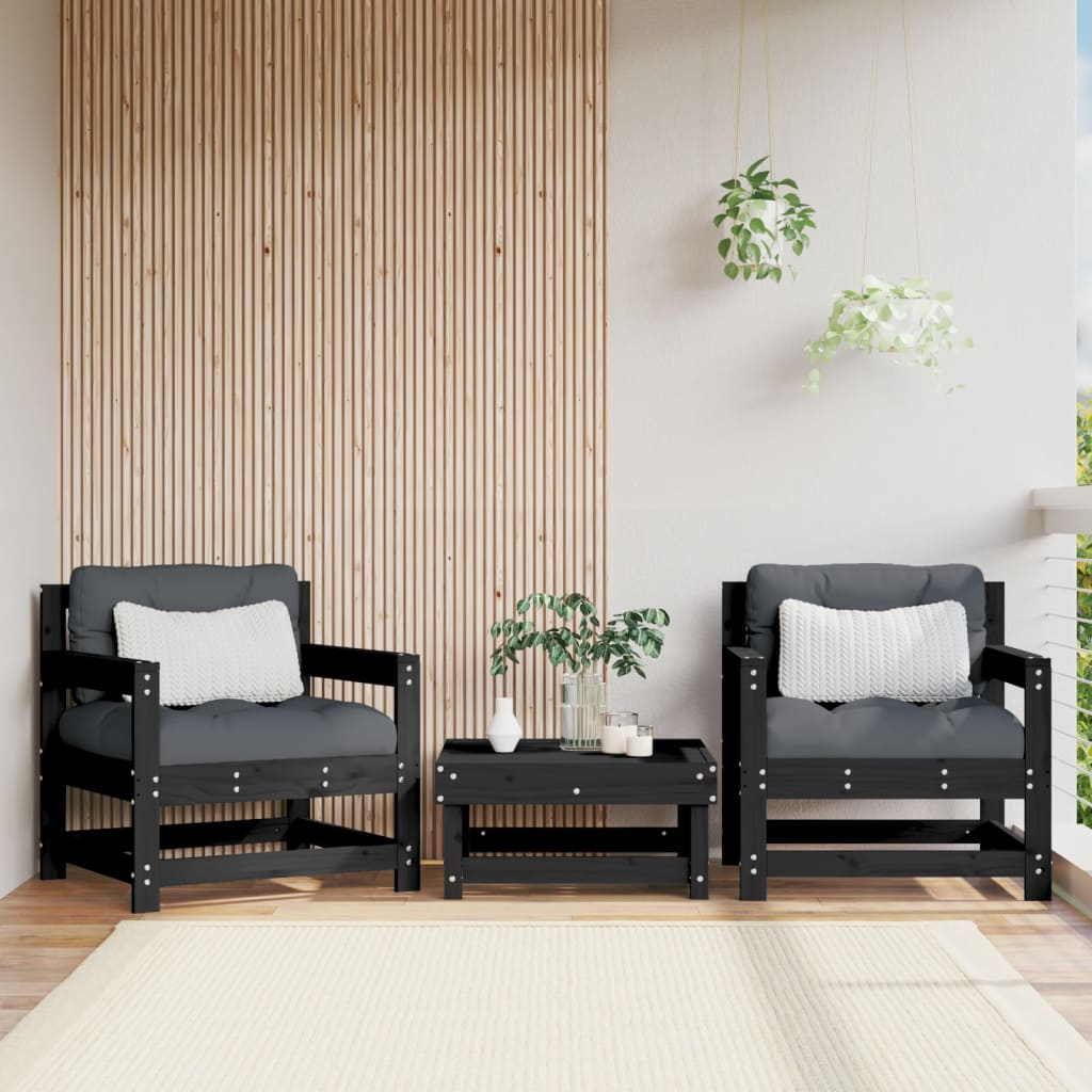 Gartenstühle mit Kissen 2 Stk. Schwarz Massivholz Kiefer
