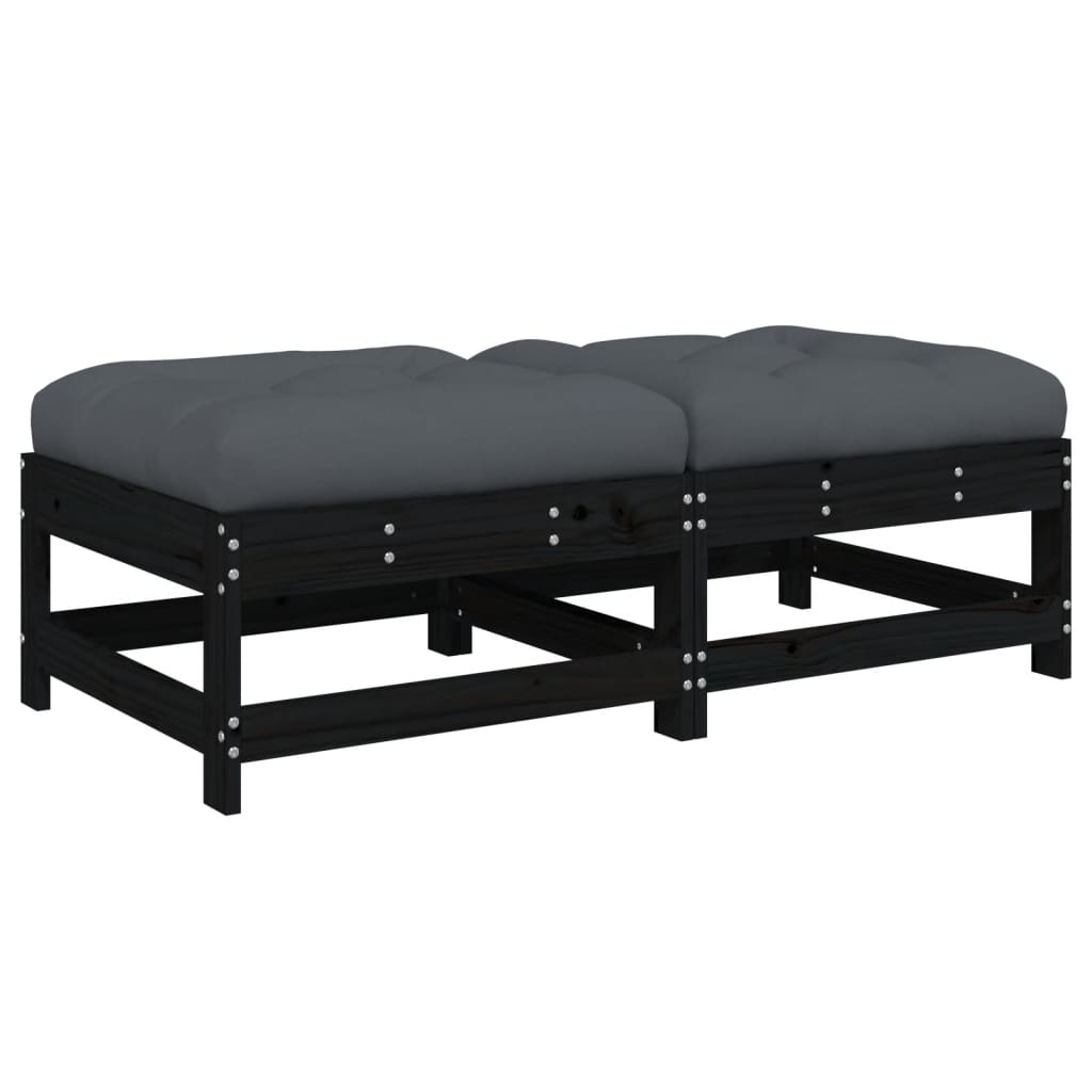 Gartenhocker mit Kissen 2 Stk. Schwarz Massivholz Kiefer