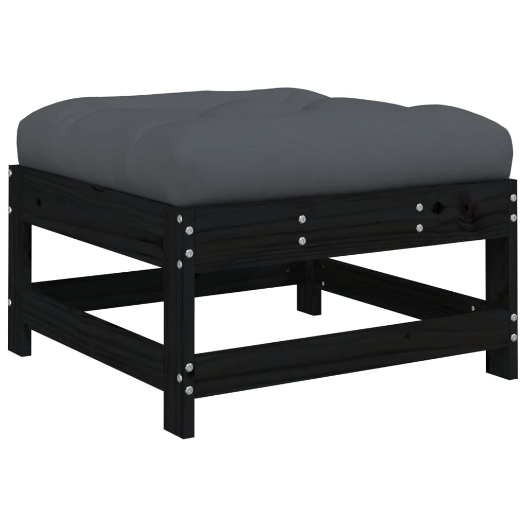 Gartenhocker mit Kissen 2 Stk. Schwarz Massivholz Kiefer