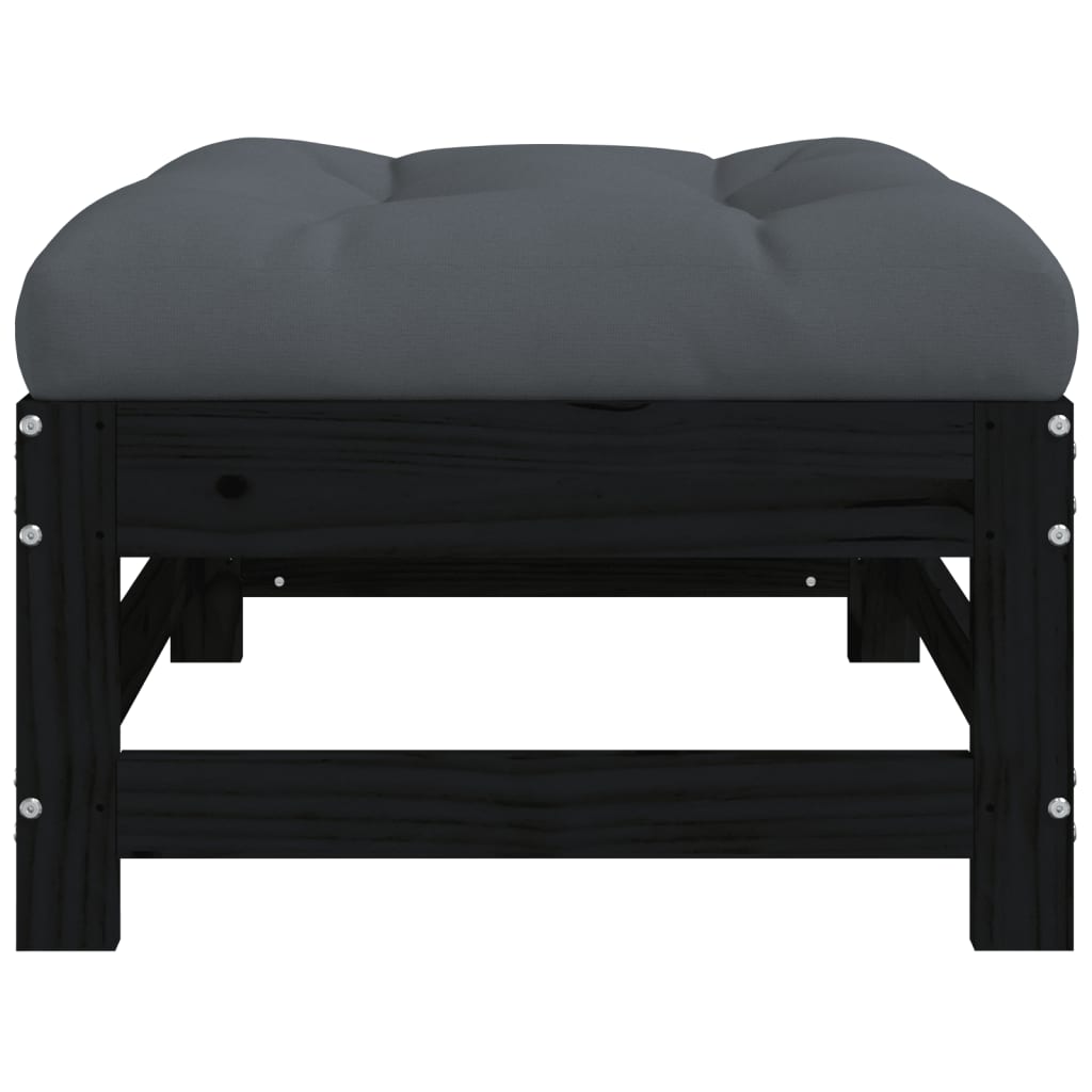 Gartenhocker mit Kissen 2 Stk. Schwarz Massivholz Kiefer
