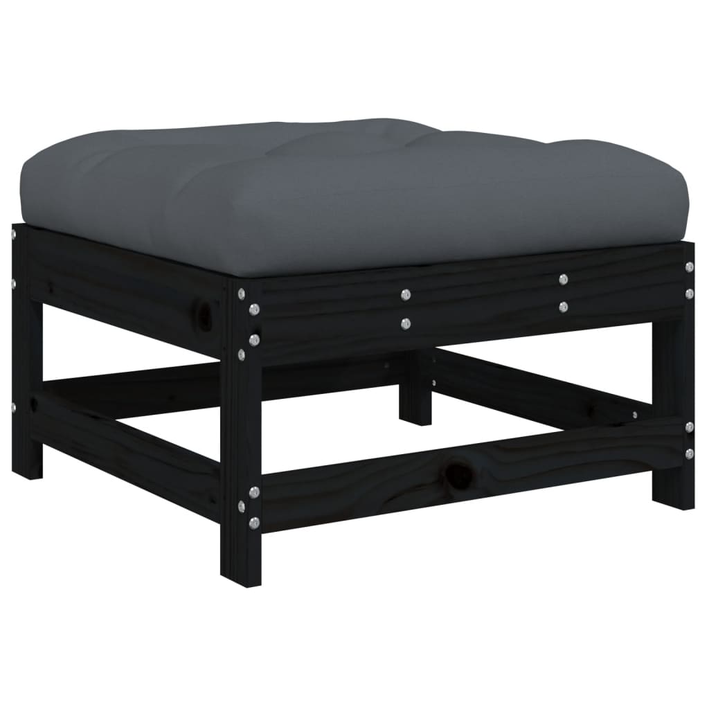 Gartenhocker mit Kissen 2 Stk. Schwarz Massivholz Kiefer