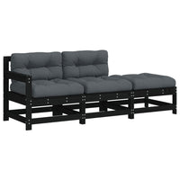 Thumbnail for 3-tlg. Garten-Lounge-Set mit Kissen Schwarz Massivholz