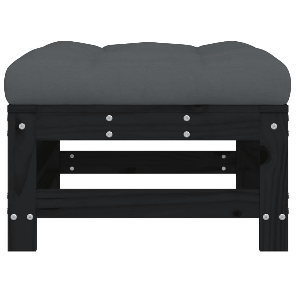 Gartenhocker mit Kissen Schwarz Massivholz Kiefer