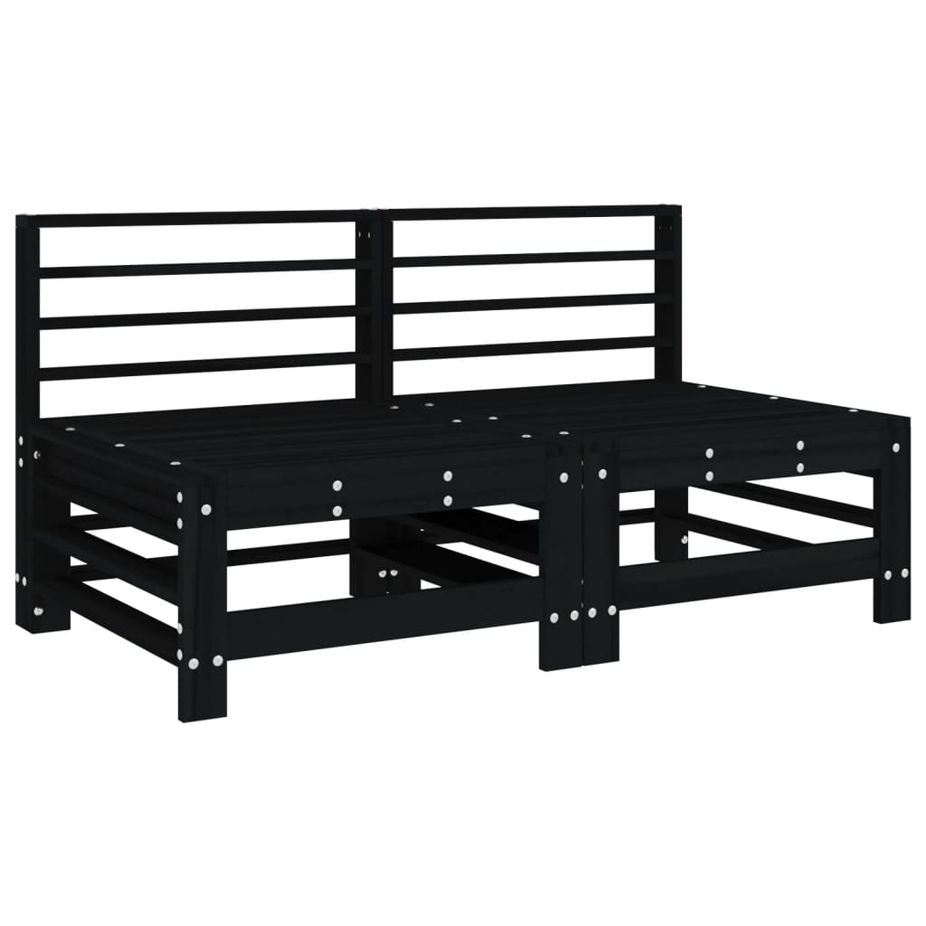 Mittelsofas mit Kissen 2 Stk. Schwarz Massivholz Kiefer