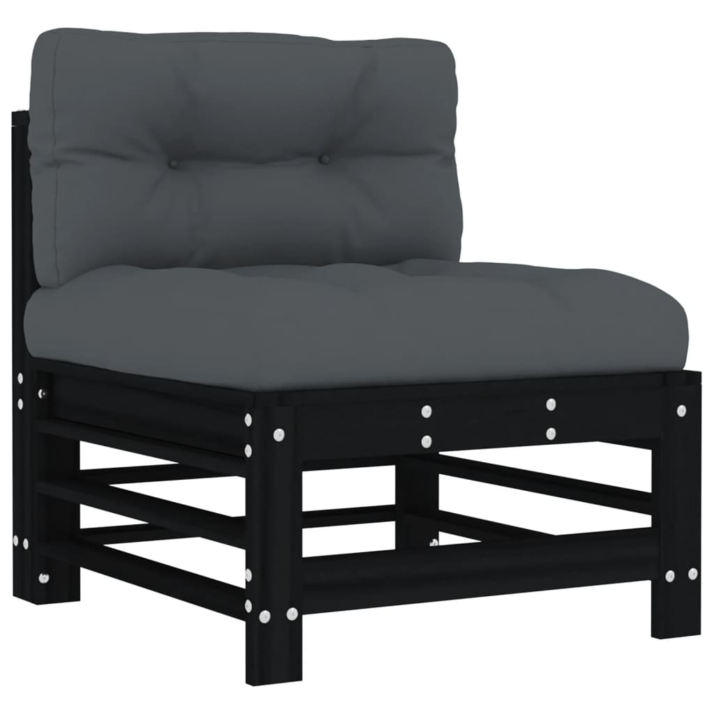 Mittelsofas mit Kissen 2 Stk. Schwarz Massivholz Kiefer