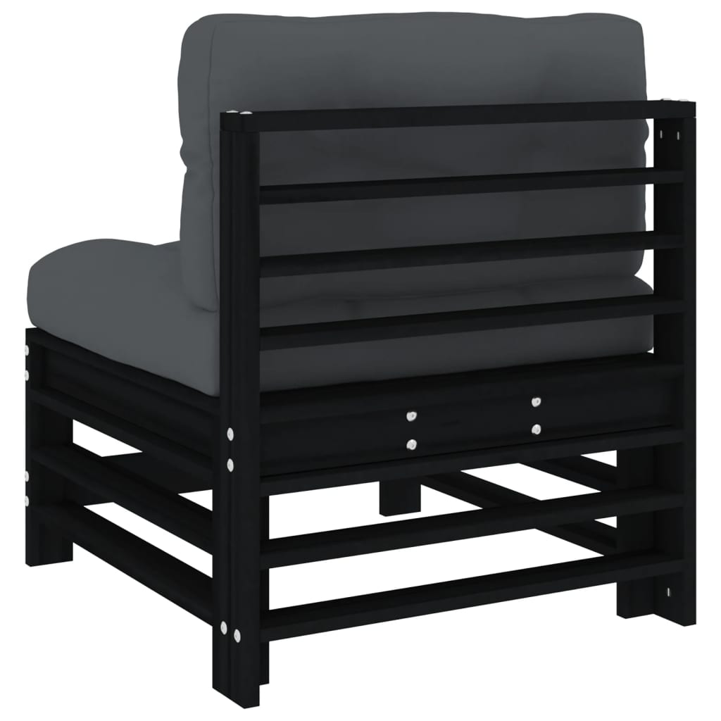 Mittelsofas mit Kissen 2 Stk. Schwarz Massivholz Kiefer