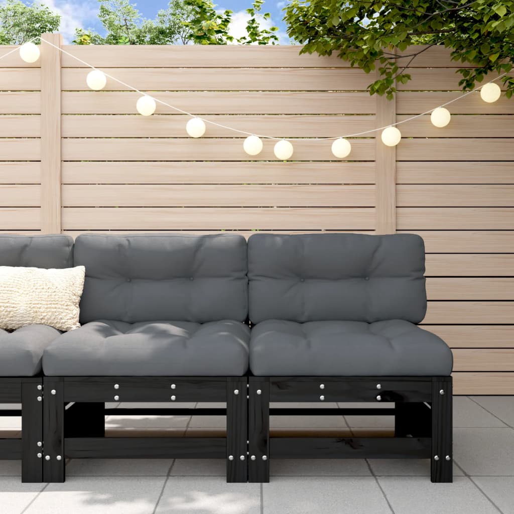 Mittelsofas mit Kissen 2 Stk. Schwarz Massivholz Kiefer
