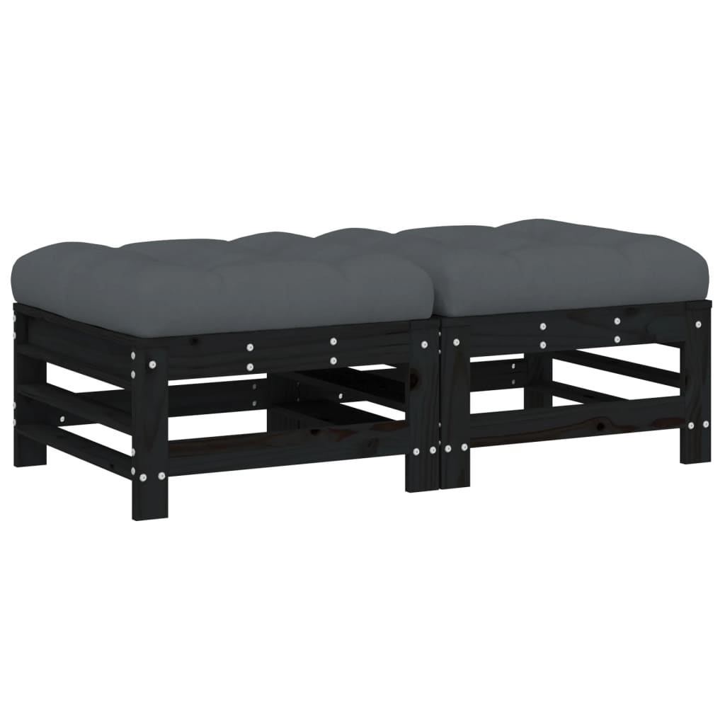 Gartenhocker mit Kissen 2 Stk. Schwarz Massivholz Kiefer