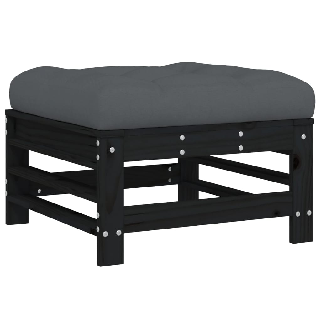 Gartenhocker mit Kissen 2 Stk. Schwarz Massivholz Kiefer