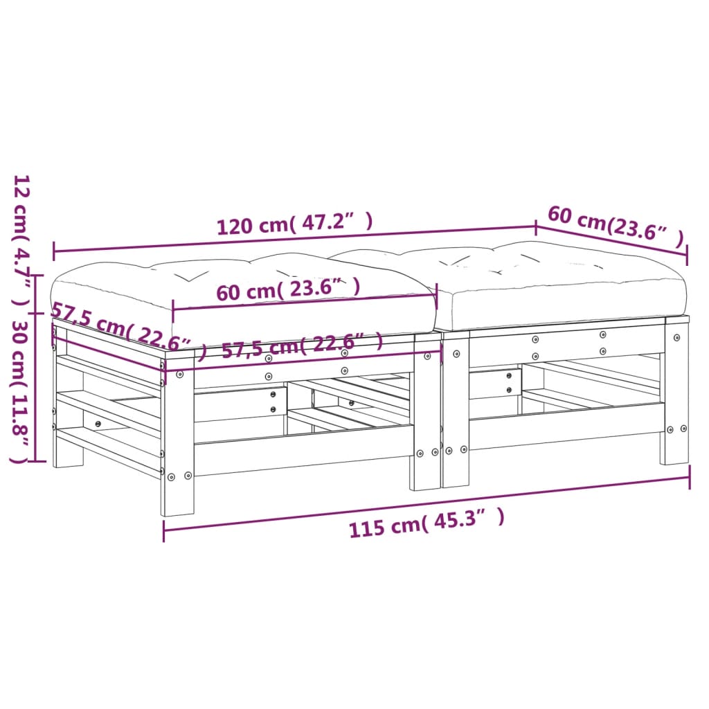 Gartenhocker mit Kissen 2 Stk. Schwarz Massivholz Kiefer