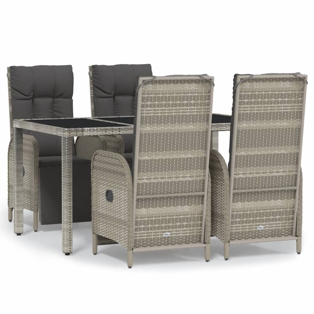 5-tlg. Garten-Essgruppe mit Kissen Grau Poly Rattan