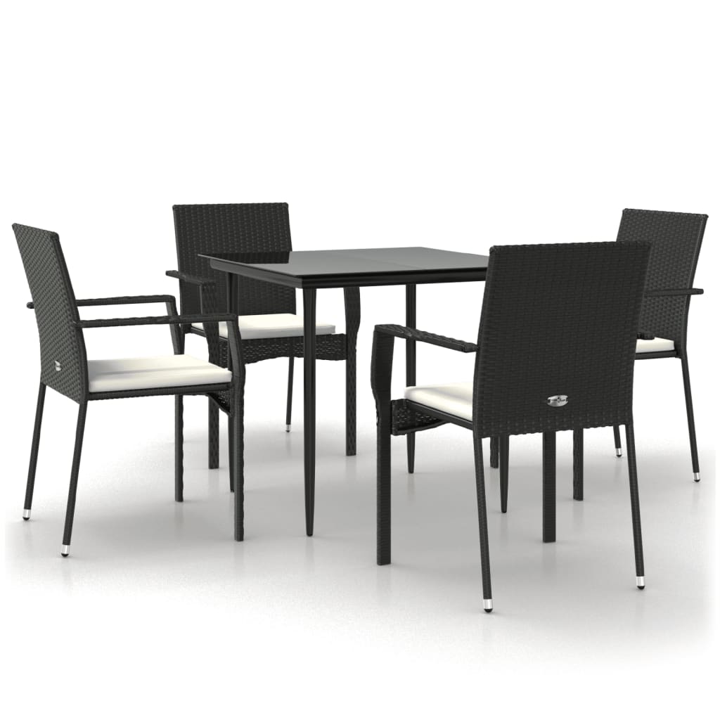5-tlg. Garten-Essgruppe mit Kissen Schwarz Poly Rattan