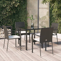 Thumbnail for 5-tlg. Garten-Essgruppe mit Kissen Schwarz Poly Rattan
