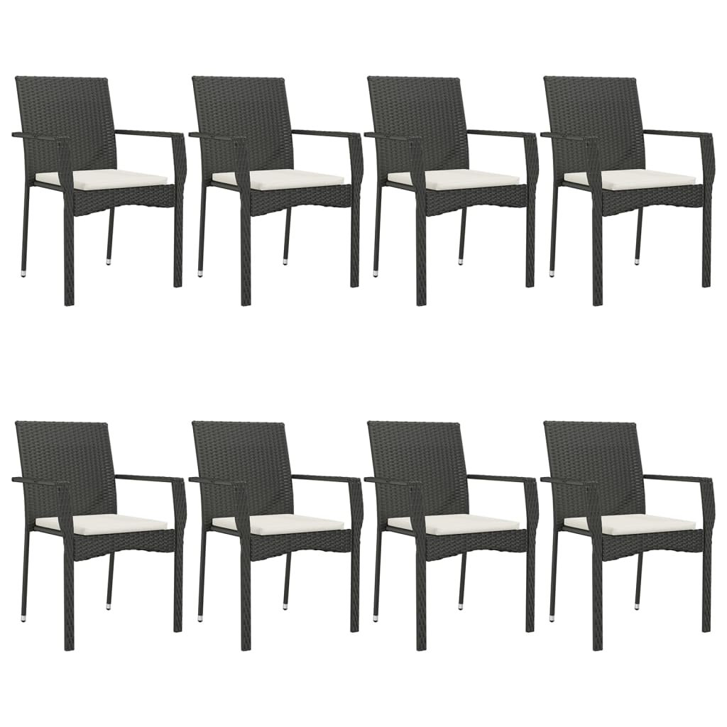 9-tlg. Garten-Lounge-Set mit Kissen Schwarz Poly Rattan