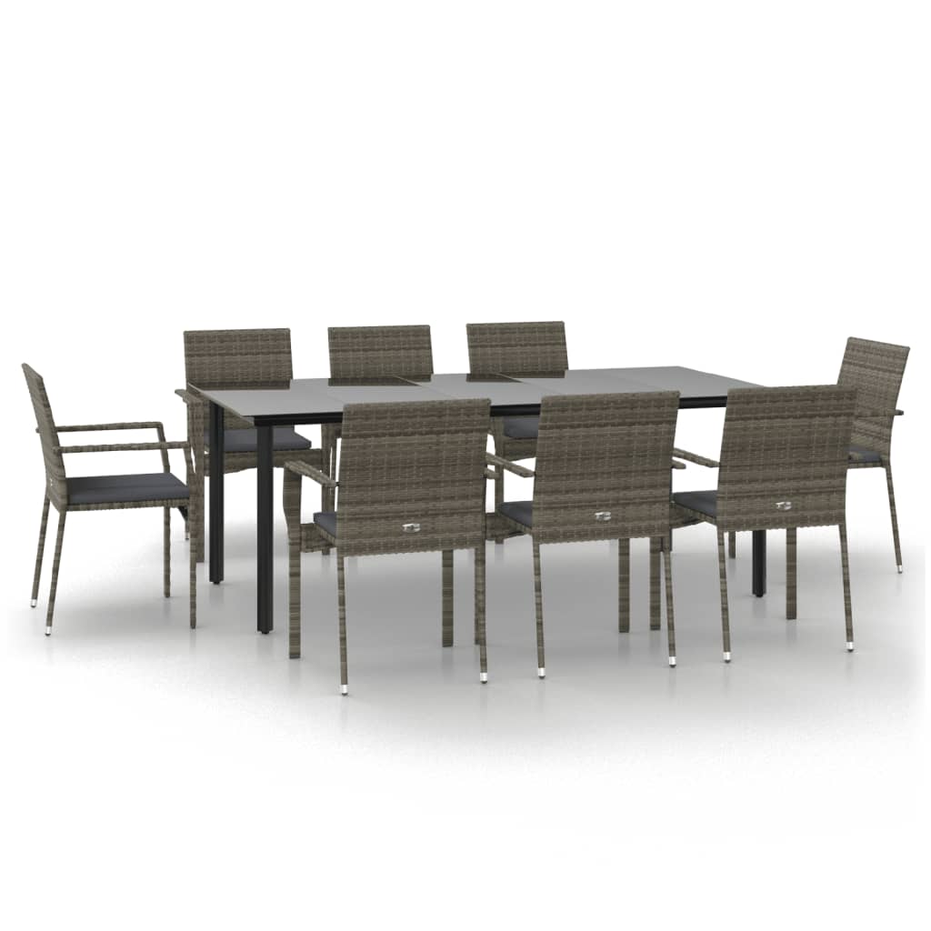 9-tlg. Garten-Lounge-Set mit Kissen Schwarz Grau Poly Rattan