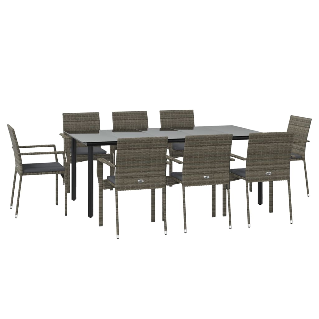 9-tlg. Garten-Lounge-Set mit Kissen Schwarz Grau Poly Rattan