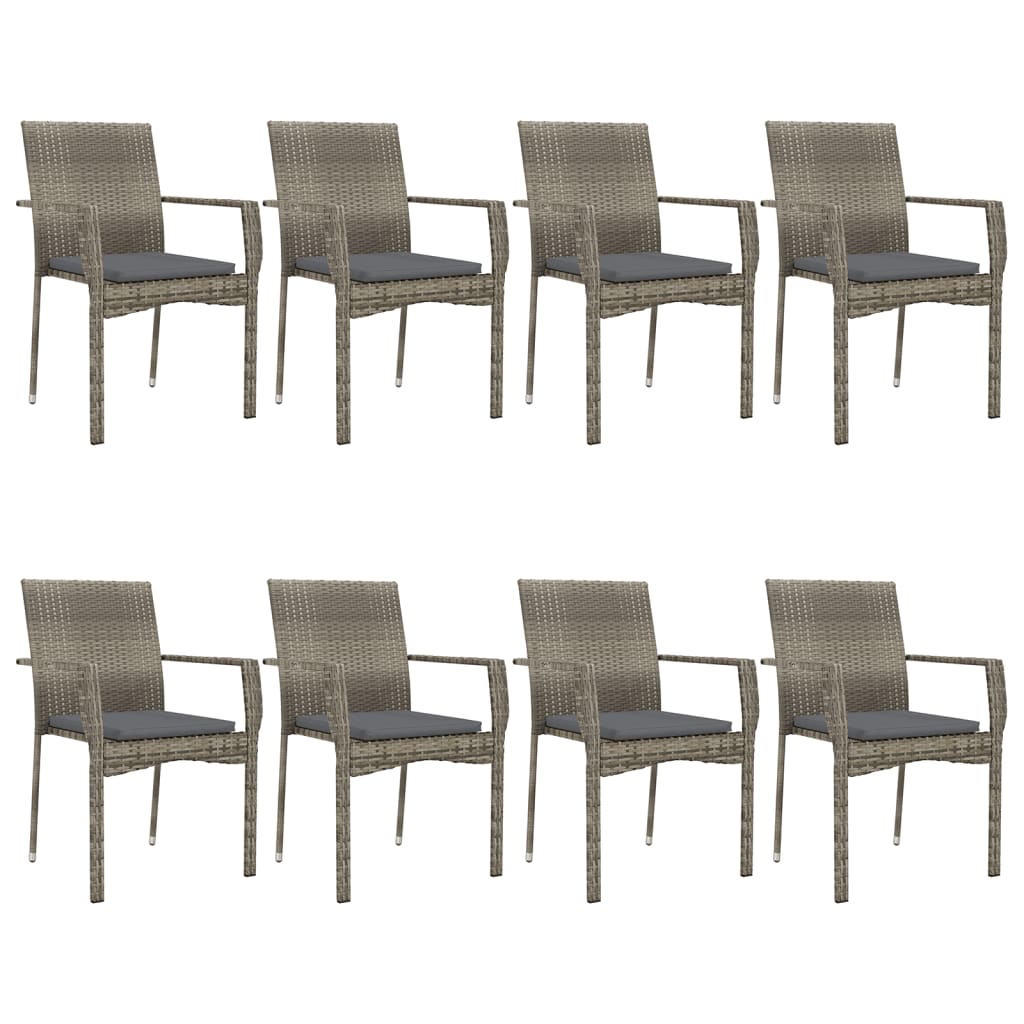 9-tlg. Garten-Lounge-Set mit Kissen Schwarz Grau Poly Rattan