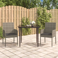 Thumbnail for 3-tlg. Garten-Essgruppe mit Kissen Schwarz und Grau Poly Rattan