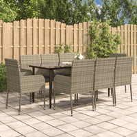 Thumbnail for 9-tlg. Garten-Essgruppe mit Kissen Schwarz und Grau Poly Rattan