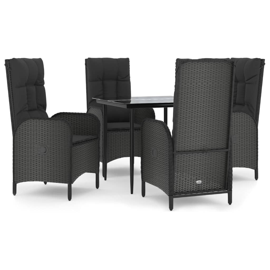 5-tlg. Garten-Lounge-Set mit Kissen Schwarz Poly Rattan