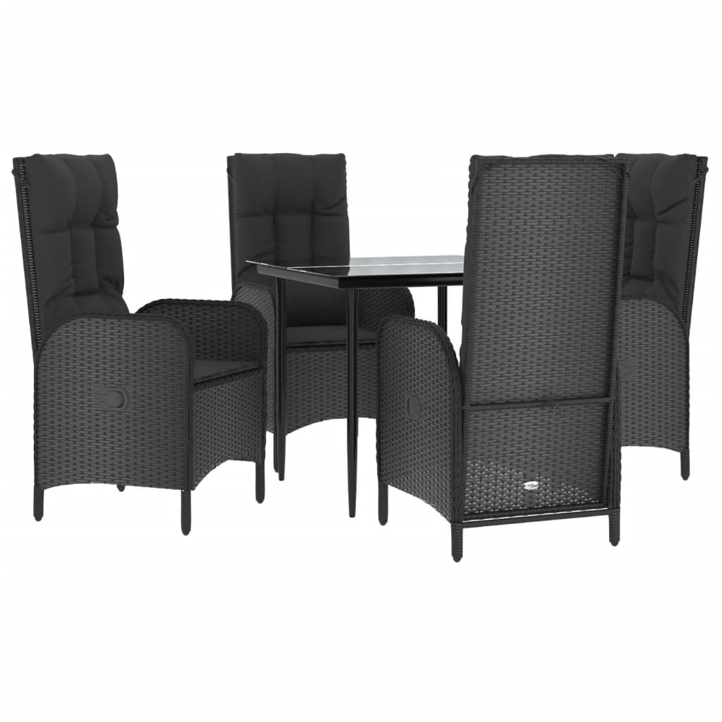 5-tlg. Garten-Lounge-Set mit Kissen Schwarz Poly Rattan