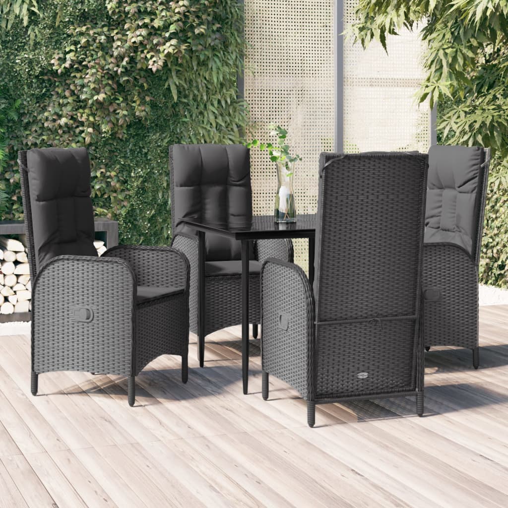 5-tlg. Garten-Lounge-Set mit Kissen Schwarz Poly Rattan