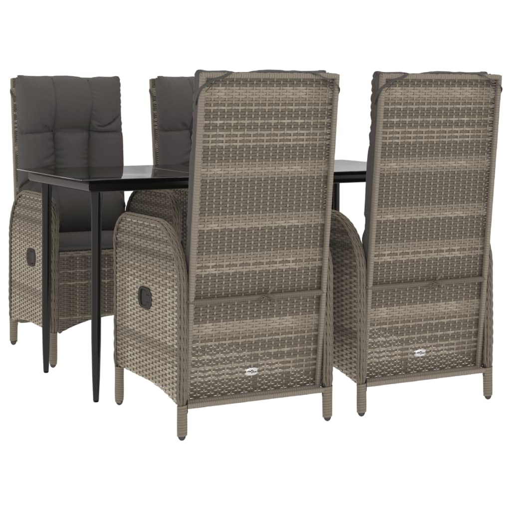 5-tlg. Garten-Lounge-Set mit Kissen Schwarz Grau Poly Rattan