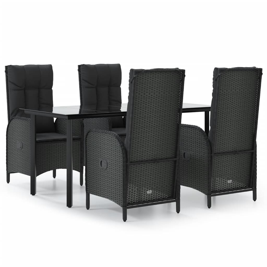 5-tlg. Garten-Lounge-Set mit Kissen Schwarz Poly Rattan