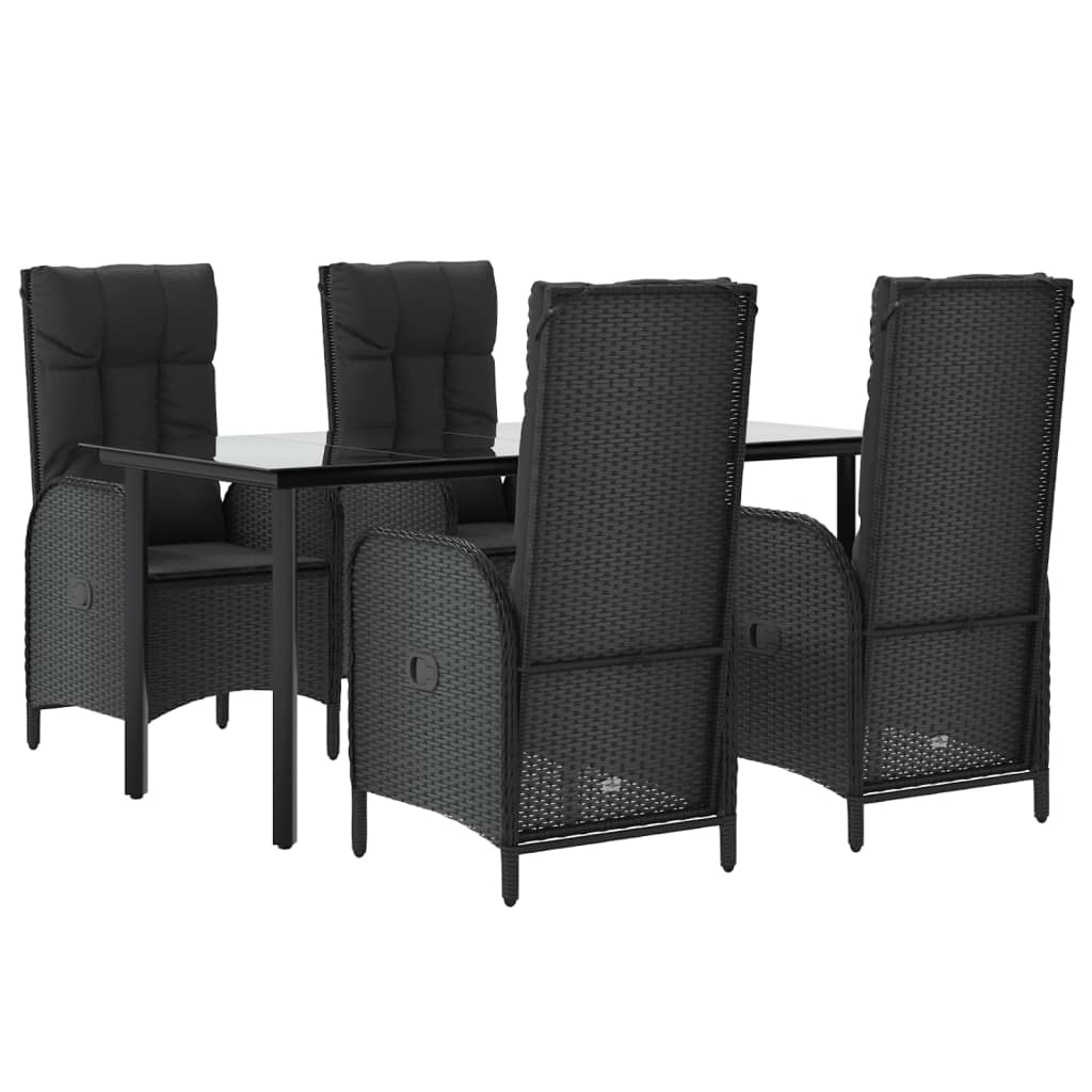 5-tlg. Garten-Lounge-Set mit Kissen Schwarz Poly Rattan