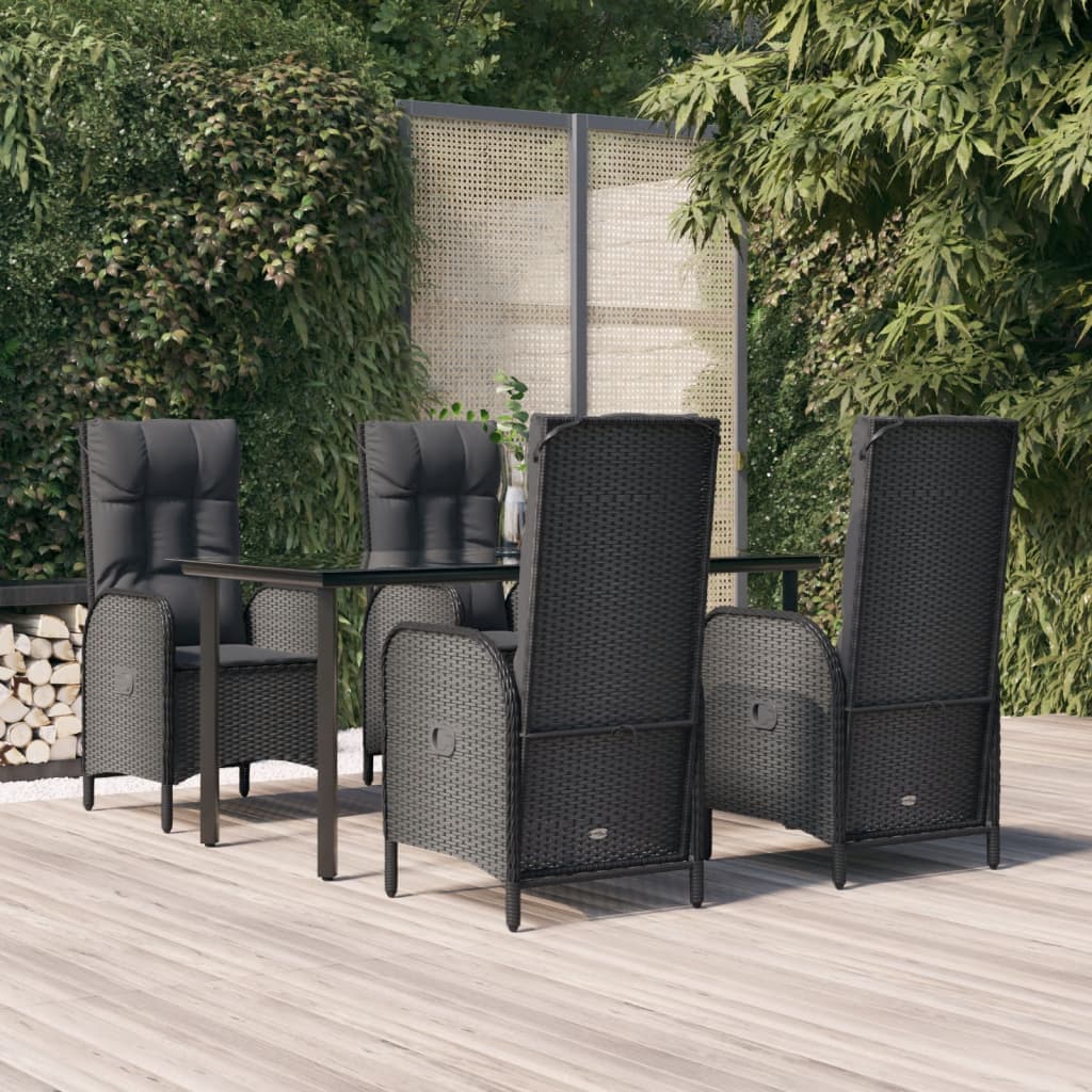 5-tlg. Garten-Lounge-Set mit Kissen Schwarz Poly Rattan