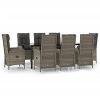 Thumbnail for 9-tlg. Garten-Lounge-Set mit Kissen Schwarz Grau Poly Rattan